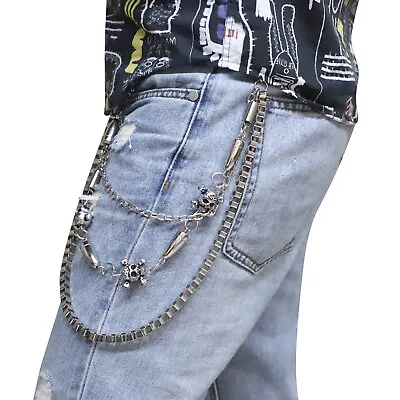 Men's Cool Skull Bullet Style Design Pants Chains Strong Leash Jean Waist Belt • $9.98