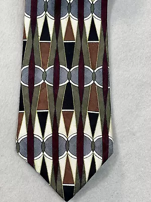 Martin Wong Napa Neck Tie Necktie Silk Geometric Silver Maroon Blue 3.5  58  • $10.98