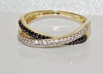 £109 • Buy 9ct Gold Black Diamond Crossover Eternity Wedding Ring Size L