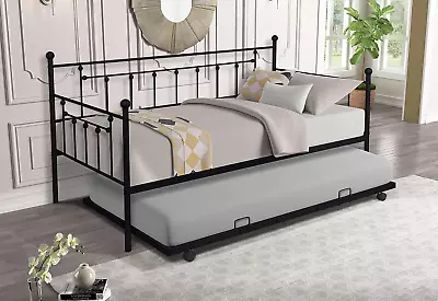 Twin Size Metal Frame Daybed With TrundleHeavy Duty Steel Slat Support Saving S • $287.99