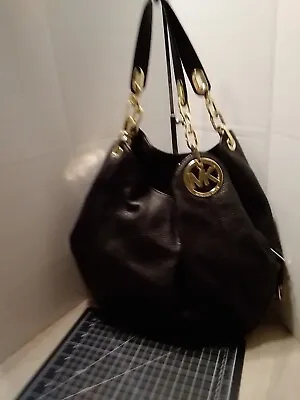 Michael Kors Black Leather Fulton Hobo Shoulder Bag Purse  • $95