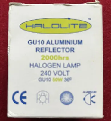 HALOLITE GU10 ALUMINIUM REFLECTOR 2000hrs HALOGEN LAMP 240 VOLT 50W BRAND NEW • £9