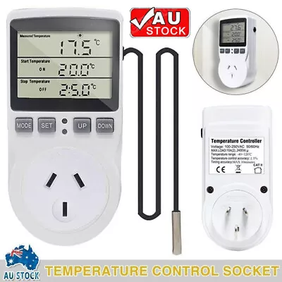 Digital Temperature Controller Outlet Socket Thermostat Plug With Sensor Probe • $25.09