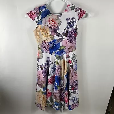 Marc Bouwer Women’s Multi Color Floral Knit Fit & Flare Cap Sleeve Dress Size L • $17.49