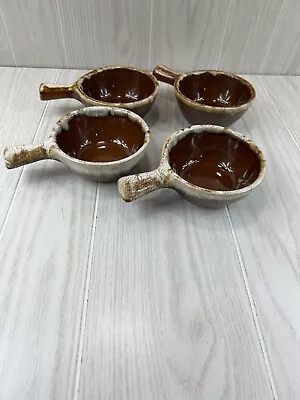 4 Maple Leaf USA Western Monmouth Pottery Brown Drip Bowls With Handles • $14.96