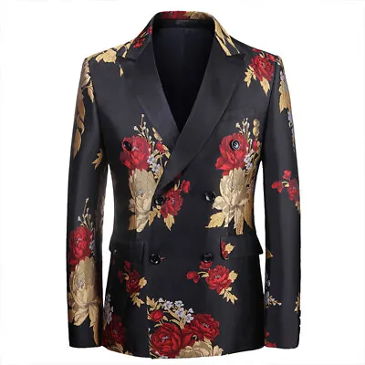 Men Lapel Suit Blazer Jacquard Formal Dress Jacket Peak Double Breasted Coat • $87.83