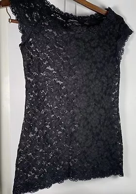 Moda International Lace Short Sleeve Blouse Size Small Black • $24.99