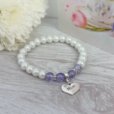 Lilac Heart Charm Bracelet Choose Mum Aunt Daughter Niece  Family Gift Christmas • £5.99