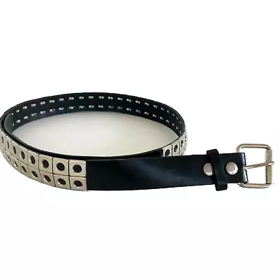 Mens Genuine Leather Belt SIze 34 36 Silver Studded Black Goth Emu Punk Rock • $15