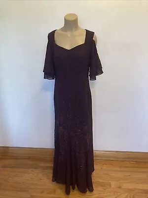 R & M  Richards Size 12 Wine Coldshoulders With Ruffles Long Dress • $59.99