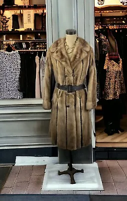Real Mink Coat Luxury Fun Fur Jacket Long Striped Brown Mob Wife Aesthetic 80s S • $175