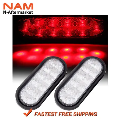 2pcs 6  Oval Stop Turn Tail Light Complete Clear Lens Red 10 Led Trailer Truck • $15.22