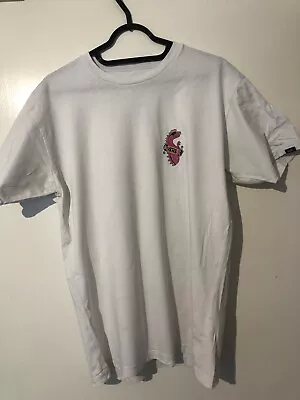 Mens Vans Brilliant White Cotton T Shirt Size M. Dinosaur Skate Shirt • £7.01