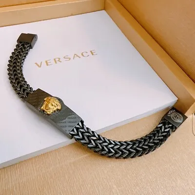 VER.SACE Gold Medusa Logo Black Bracelet 20cm W • $126