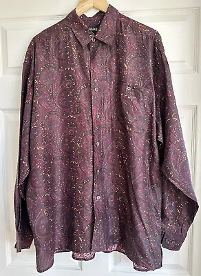 Vintage Volare Disco Shirt 60s 70s 100% Silk Psychedelic Patterns Size XL Purple • $54.98