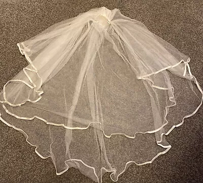 £10 • Buy Wedding Veil Tule Double Layer With Silk Trim Used