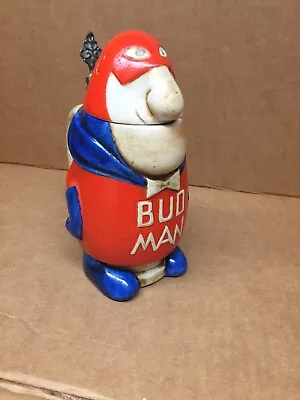 VINTAGE 1970's  BUDWEISER BUD MAN BEER STEIN MUG HOLLOW HEAD CERAMARTE NO MARK • $119.95