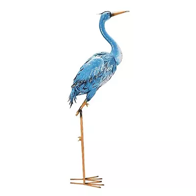 Metal Heron Sculptures Birds Garden Ornaments Outdoor-Blue Outdoor Statues Heron • £47.49