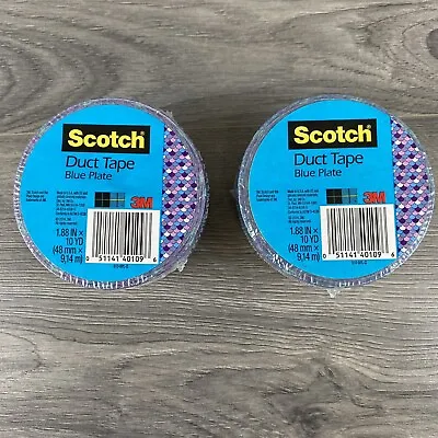 $24.99 • Buy Lot Of 2- Scotch Brand 1.88 In X 10 Yds Printed Blue Plate Design DUCT TAPE ~NEW