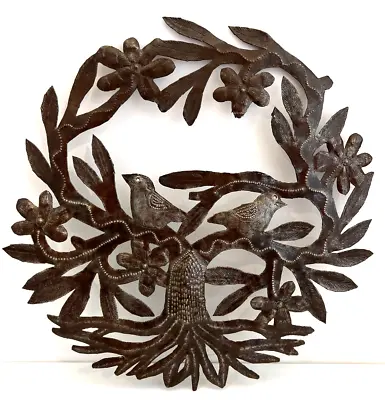 Handcrafted Haitian Folk Art Birds Tree Of Life Metal Wall Art Garden Decor 12  • $24