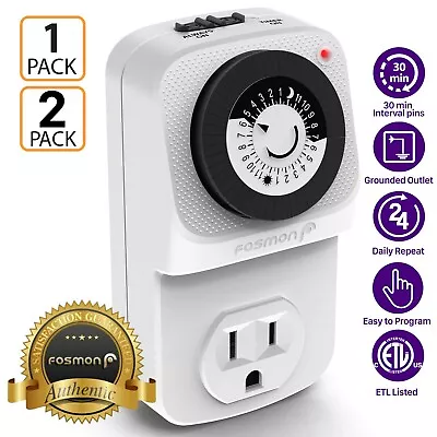 Fosmon Indoor 24Hour Mechanical Outlet Timer In Wall Switch 3 Prong Grounded • $9.99