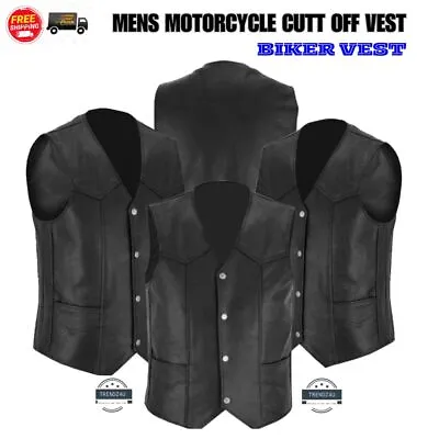 Mens Genuine Waistcoat Motorcycle Biker Real Leather Vest • £14.99