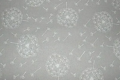 100% Cotton Grey White Dandelion Clock Fat Quarter 50x 80 Light Curtain  Fabric  • £6.20