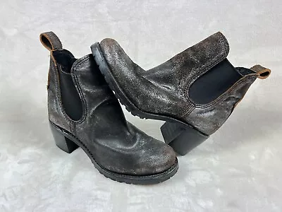 Frye Sabrina Chelsea Leather Heeled Boots Womens 7M Anthracite Metallic Black • $79.99