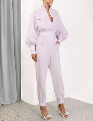 Zimmermann Ninety-six Racer Lilac Linen Jumpsuit Size 0 • $780