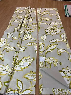 Stunning Ready Made Cotton Stone & Ochre Floral Curtains 25 W X 45  D • £29.99