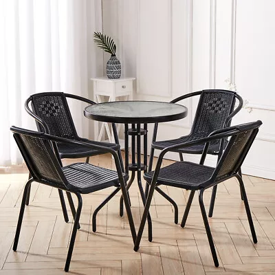 2/4Seater Garden Bistro Patio Furniture Set Glass Table Stacking Chairs Outdoor • £95.95