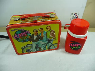 Vintage Happy Days Lunchbox Lunch Box Fonz Thermos Yellow 1976 Paramount • $51