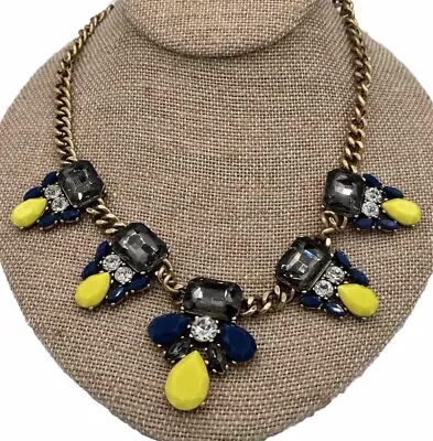 J.Crew Necklace Cluster Blue Yellow Green Neon Statement Gold Tone Adjustable • $19.99