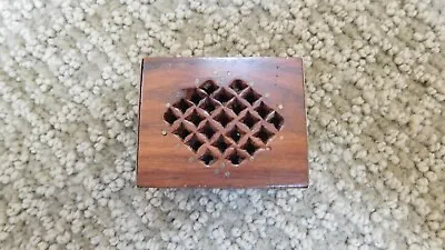 Vintage Cricket Wood & Brass Box With Wood Inlaid Design Stash Box - India • $8.99