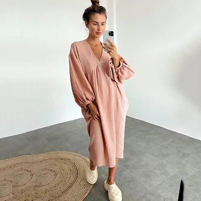 Pajamas Long Dresses Pajamas Women's V-Neck Loose Fitting Home Morning Gown • $33.43