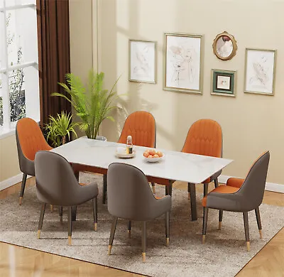 Top-class Dining Set Dinner Table And Leather Chairs Marble Top For 6-8 People  • $199.92