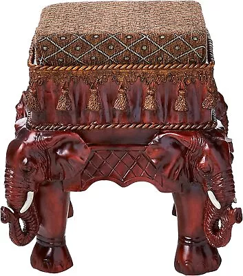 Maharajah Elephants Indian Decor Upholstered Footstool 13 Inch Woodtone Vintage • $259.99