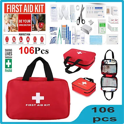 106 Pcs First Aid Kit Travel Home Medical Emergency Car Taxi Work 1st Aid Bag • £10.75