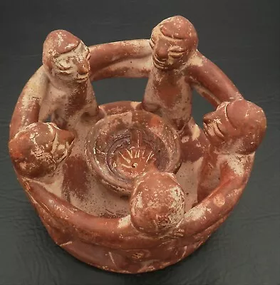 Mayan Style Terra Cotta CIRCLE OF FRIENDS Candle Holder Centerpiece • $25
