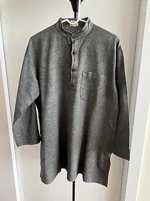 FABINDIA Men’s Gray Khadi Cotton Short Kurta Mandarin Collar Pockets L Sz 42 XL • $39.99