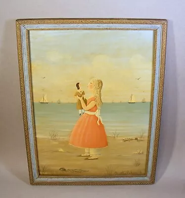 Signed Martha Cahoon Original Oil Painting Girl Doll At Seashore Cape Cod Artist • $1200