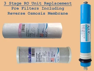 £17.99 • Buy 3 Stage RO Unit Replacement Pre Filters Including Reverse Osmosis Membrane  50GP