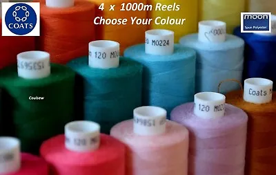 4 MOON COATS 1000M Polyester Sewing & Overlocker Reel Thread Cotton Overlock X 4 • £7.99
