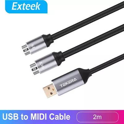 USB IN-OUT MIDI Interface Cable Converter PC To Music Keyboard Adapter Cord 2m • $18