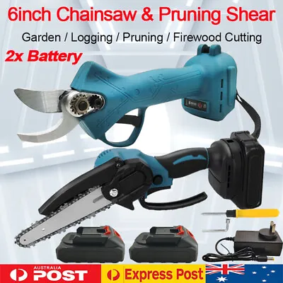 Cordless 6'' Wood Chainsaw 30mm Pruning Shear 2xBattery Charger For Makita 18V • $49.99