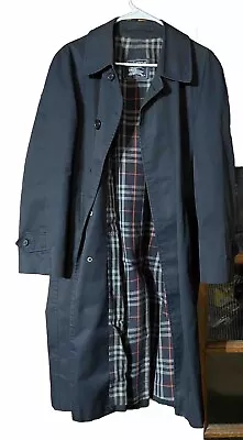 Vintage Burberry Trench Coat Made In England  Blue Navy Size 46 Short Fits M-l • $150