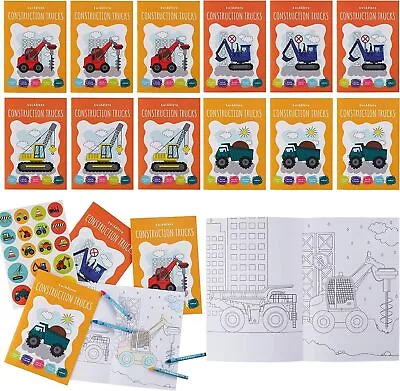 12 Pack Construction Truck Colouring Books For Kids With Crayons & Stickers A5 • £11.99