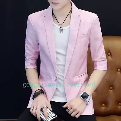  Men's Summer One Button Blazer Jacket Slim Fit Casual Half Sleeve Korean Plain  • $37.88