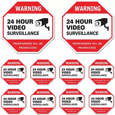 Video Surveillance Sign 10 Pack CCTV 24 Hour Warning Sticker Door Window Yard S • $9.53