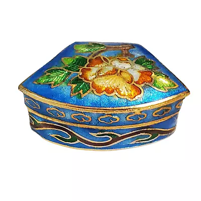 Vintage Cloisonne Floral 1.5  Miniature Trinket Pill Ring Jewelry Box Hinged • $12.95